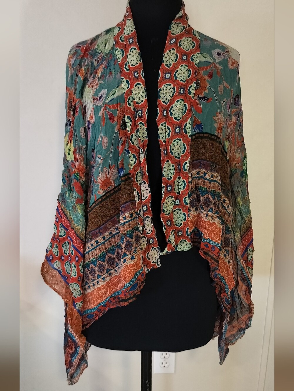 Maya Floral Sheer Kimono in Teal and Coral
